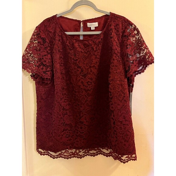Tahari Arthur S. Levine Tops - Tahari Top Blouse Women Size 2X Red Short Sleeves Round Neck Pullover